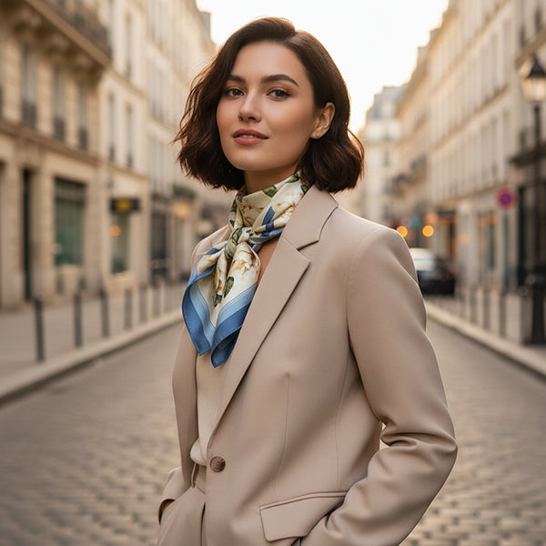 Foulard carré noué autour du cou