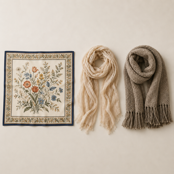 Comparaison entre un foulard carré, un chèche et une écharpe